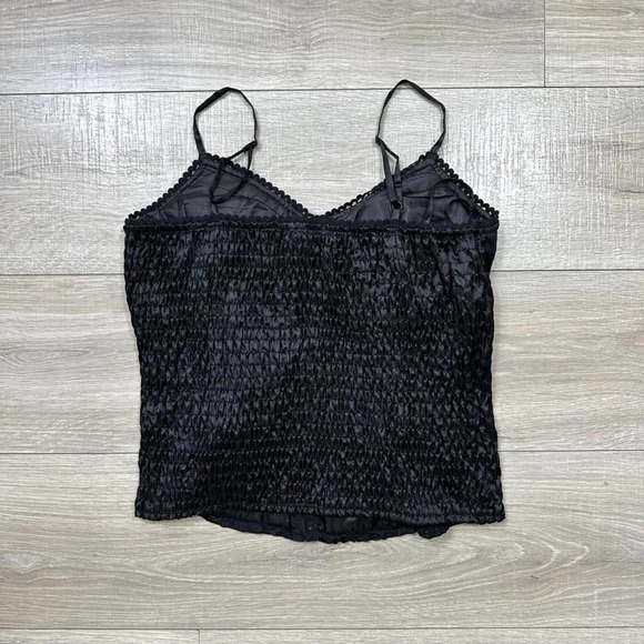Y2K Ole Ole Black Cami‎ Sequin Floral Embroidery Top Smocked Back Women's Medium - Picture 9 of 9